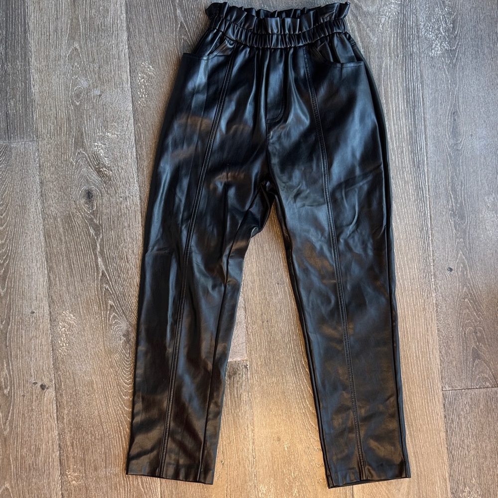 Elan Black Faux Leather Trousers AS0265